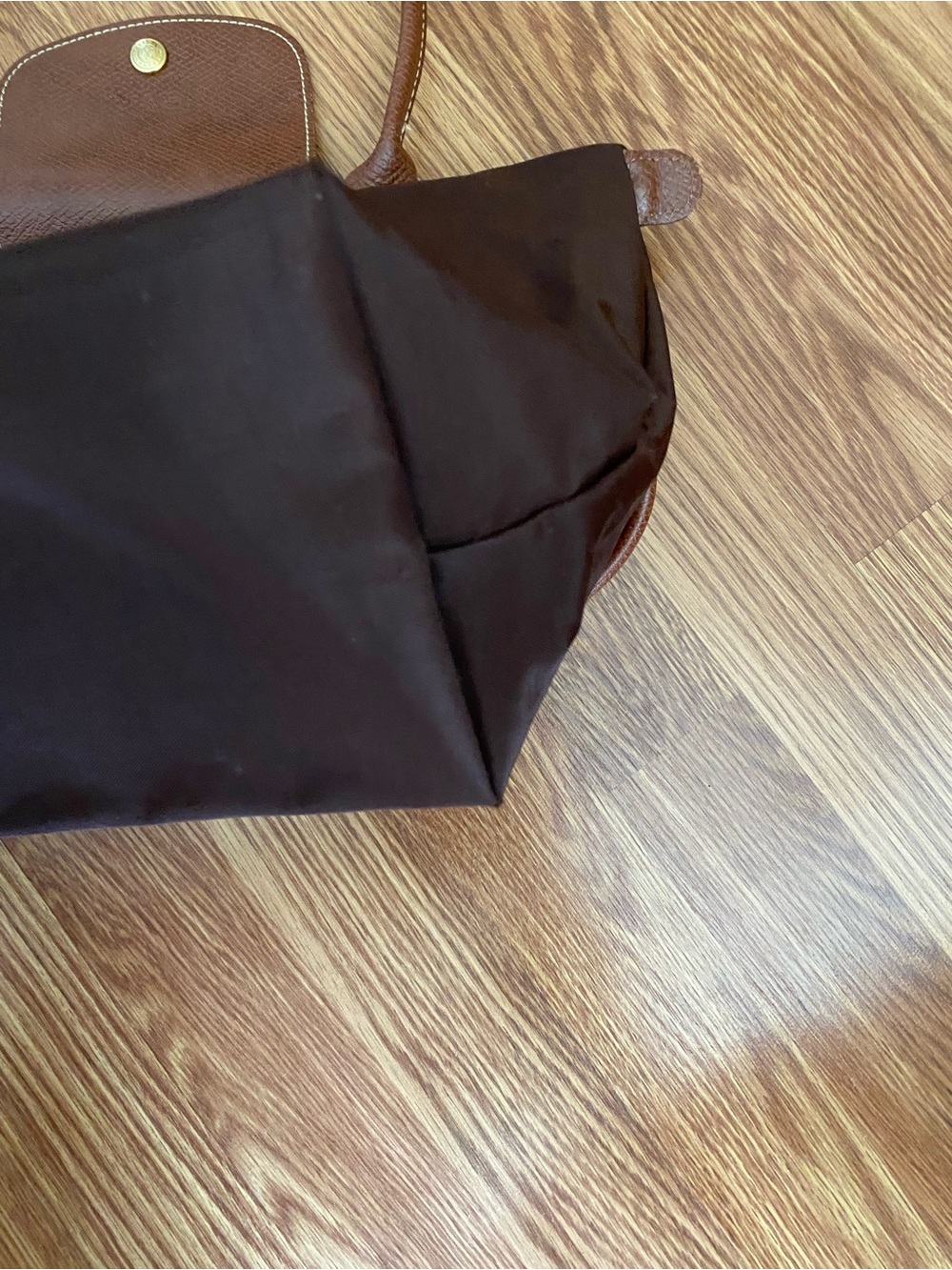 Longchamp le pliage small Brown Tote with Brown Leather Trim and Handles - Picture 5 of 9